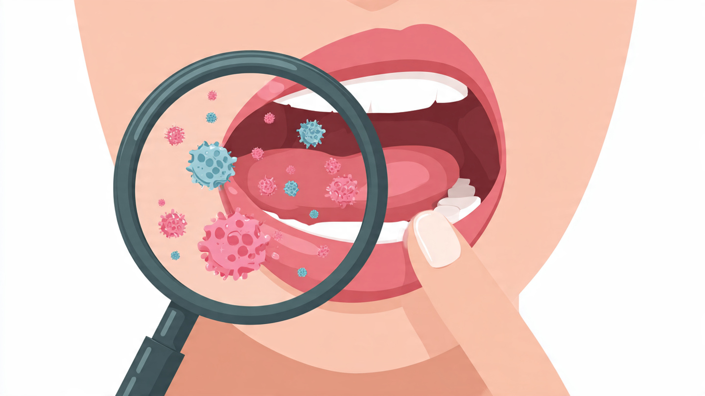 Ilustración que muestra la transmisión de bacterias de las uñas a la boca, causando problemas de salud bucodental.