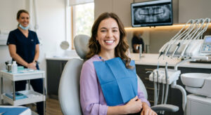 blanqueamiento-dental-madrid-orion-dental Paciente joven sonriendo con dientes blancos en la clínica Orion Dental de Madrid