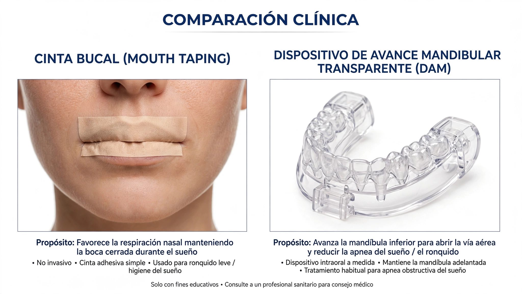 Comparativa entre esparadrapo mouth taping y dispositivo DAM profesional